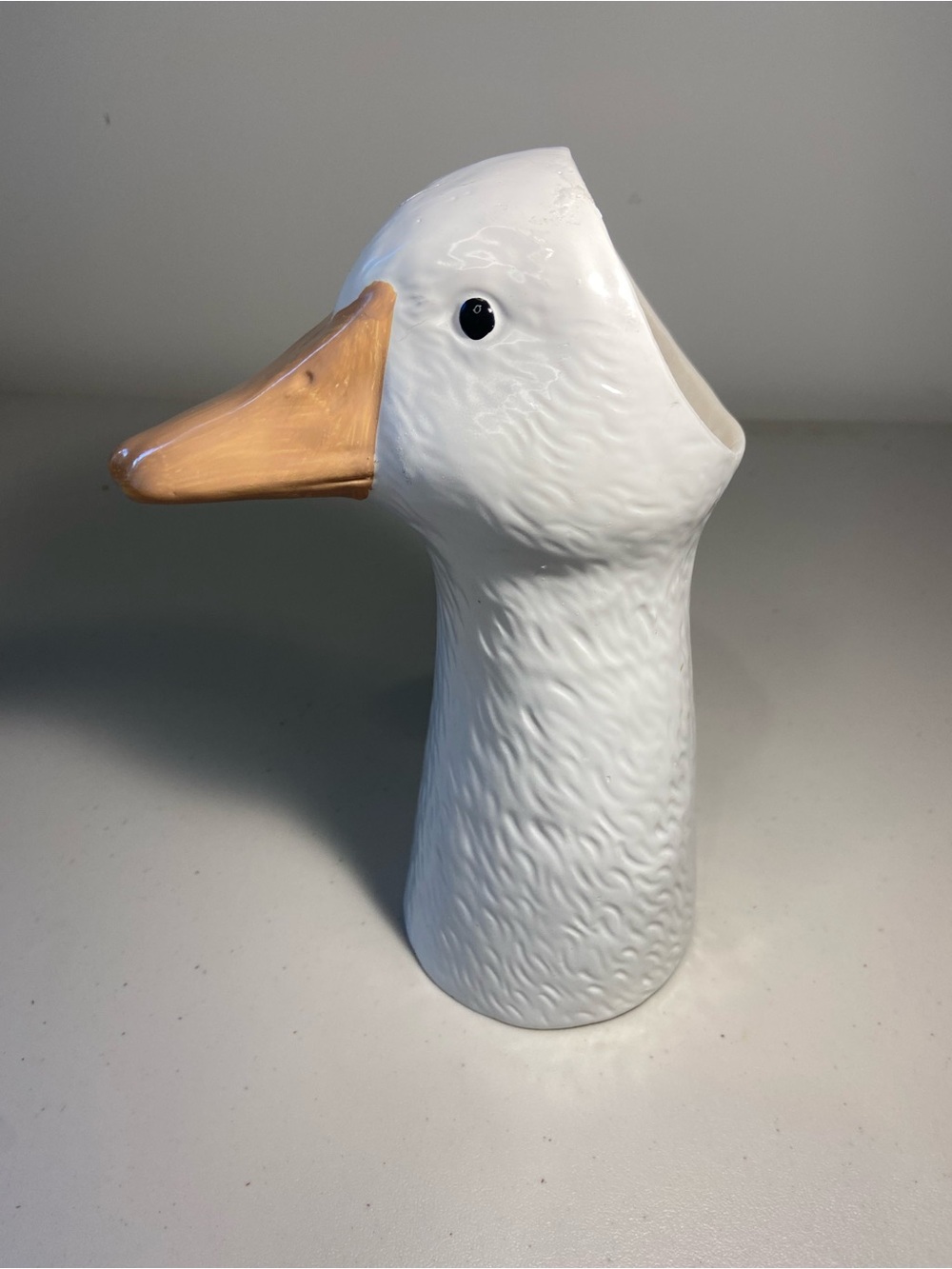 Ceramic Duck Head Vase in White and Tan